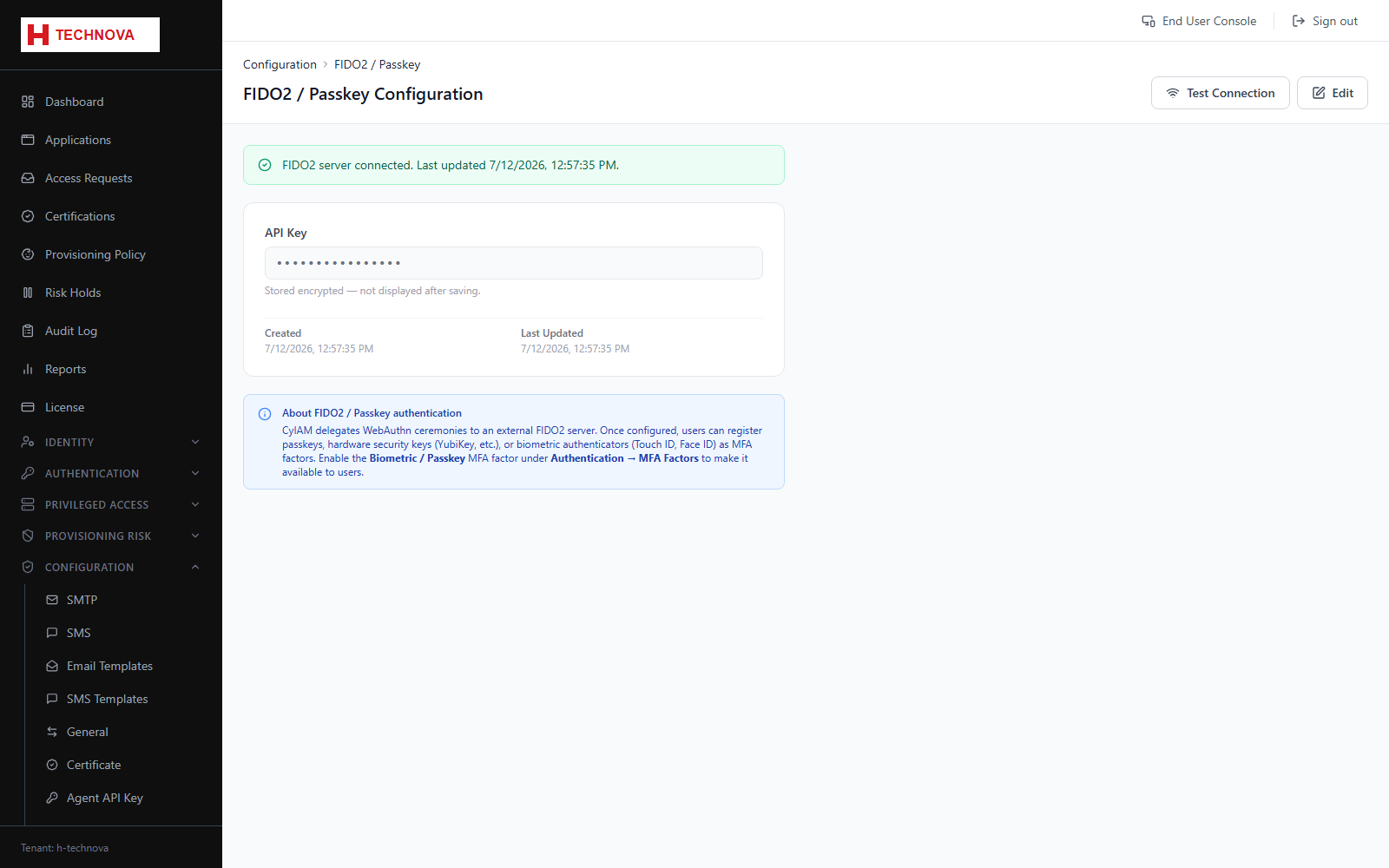 FIDO2 / Passkey screen