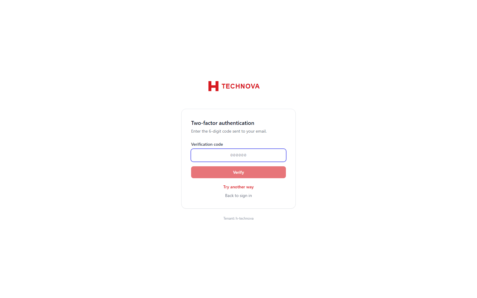 The two-factor prompt — here a six-digit code sent to your email.