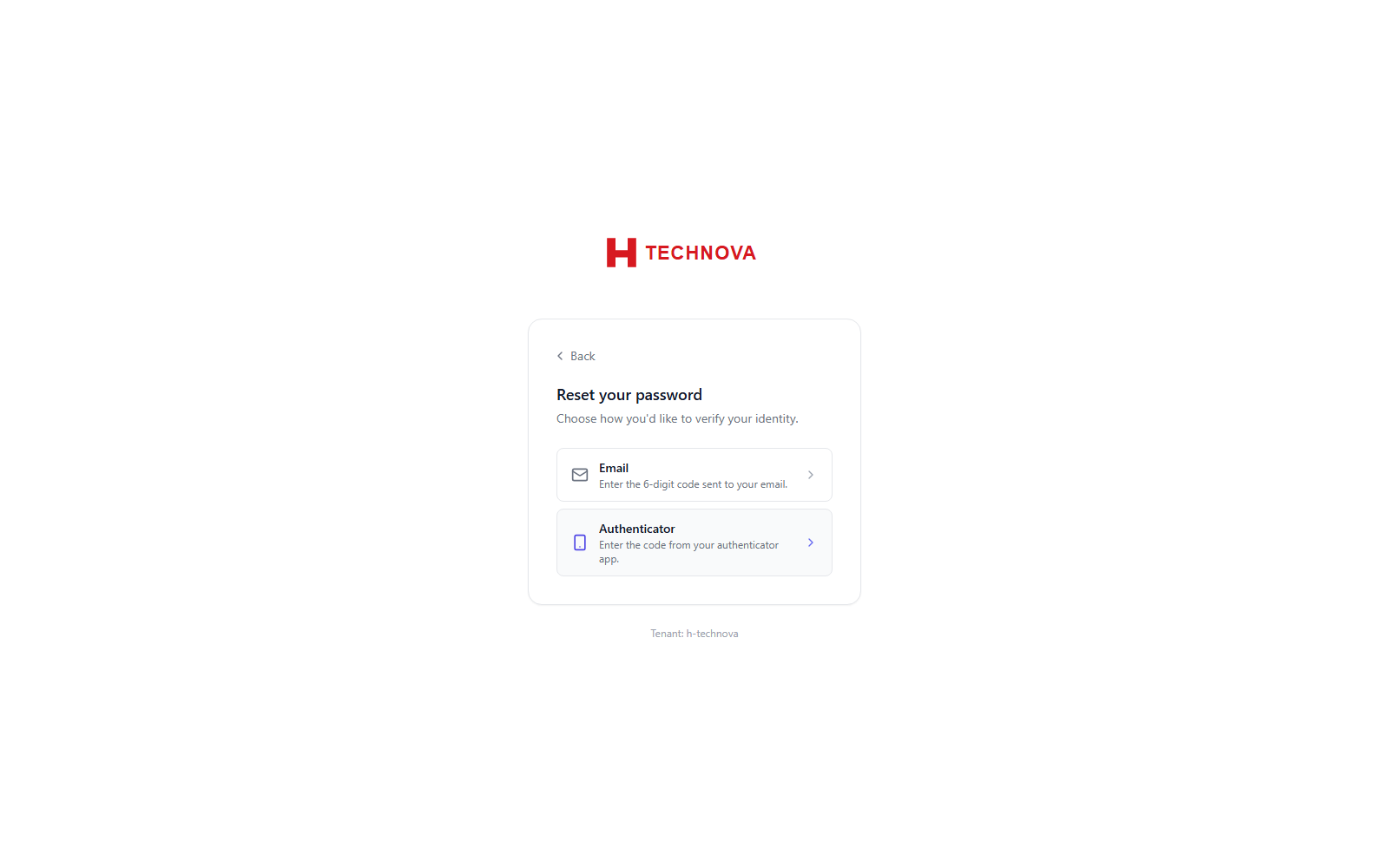 Reset your password — choose how to verify your identity.