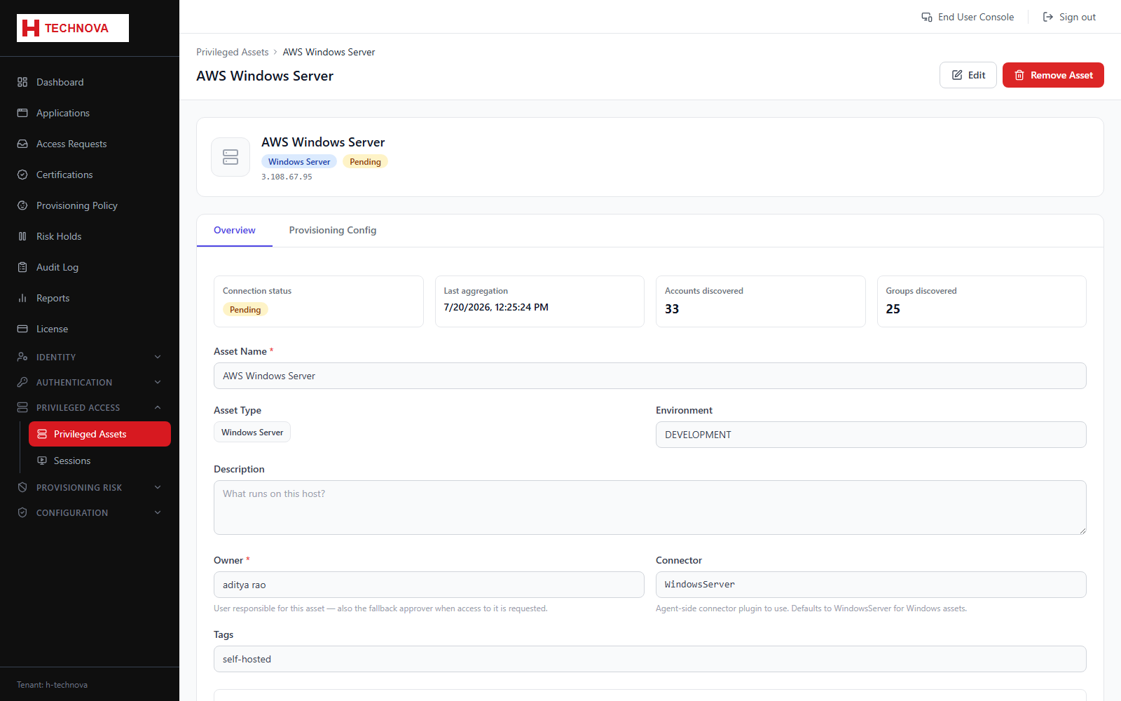Asset → Overview screen