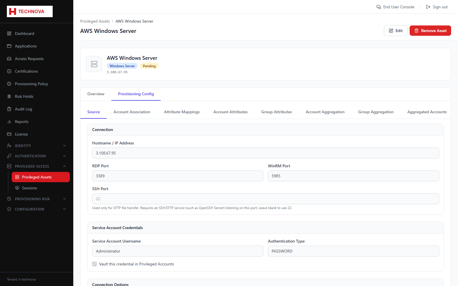 Asset Provisioning → Source screen