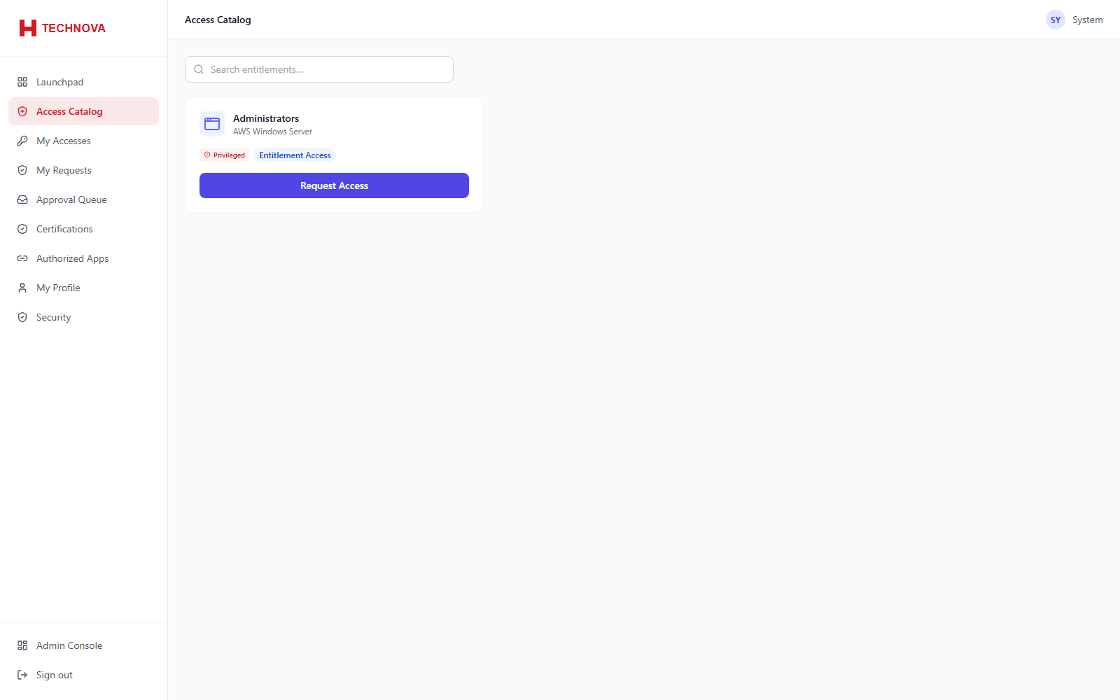 Access Catalog screen