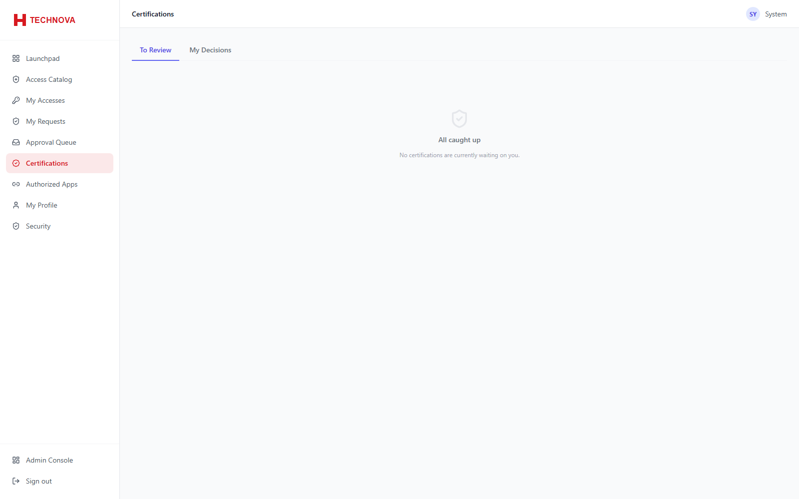 My Certifications screen
