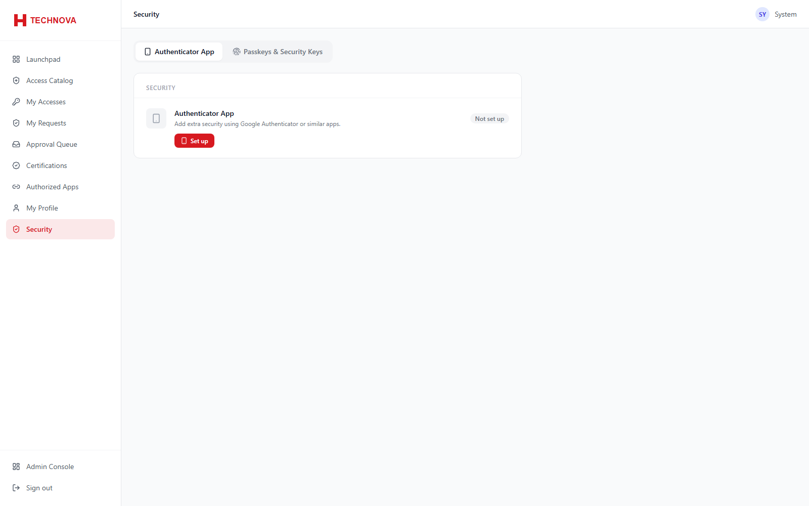Security & MFA Enrolment screen