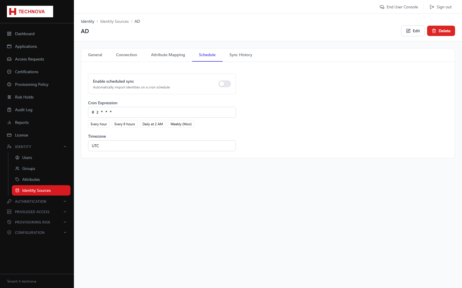 Source → Schedule screen