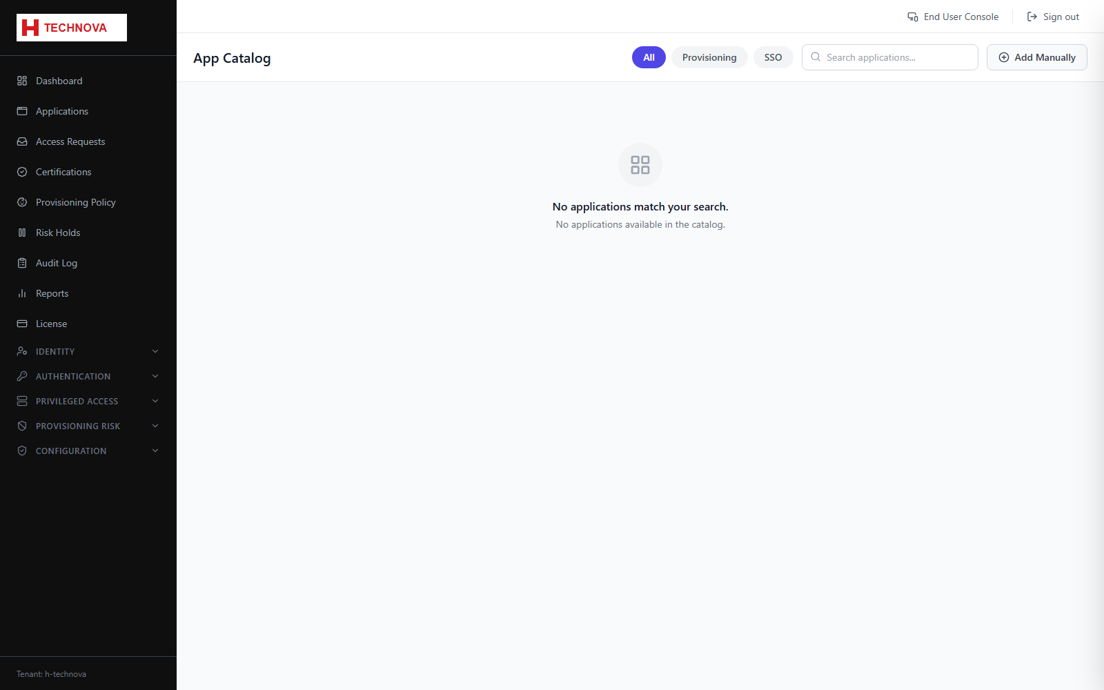 Add an Application screen