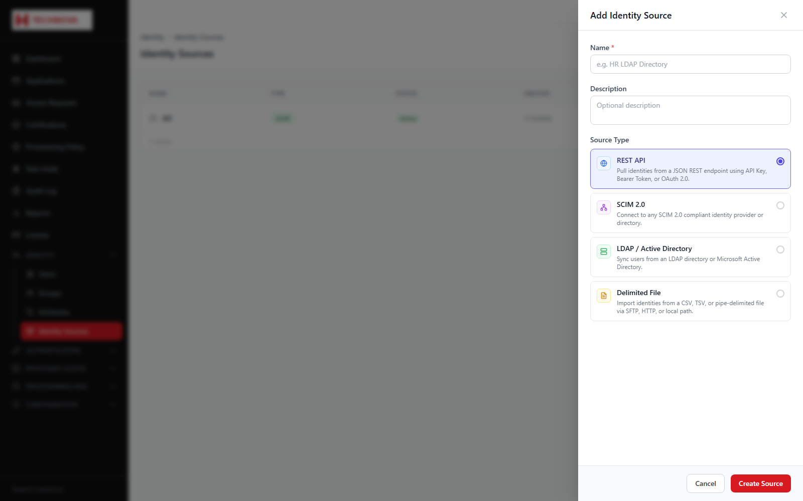 Add an Identity Source screen